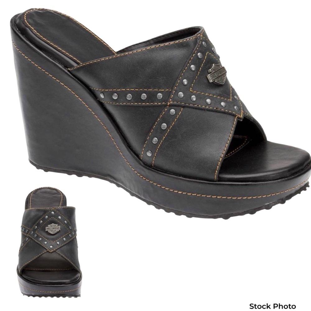 Harley Davidson Black Studded Wedges
